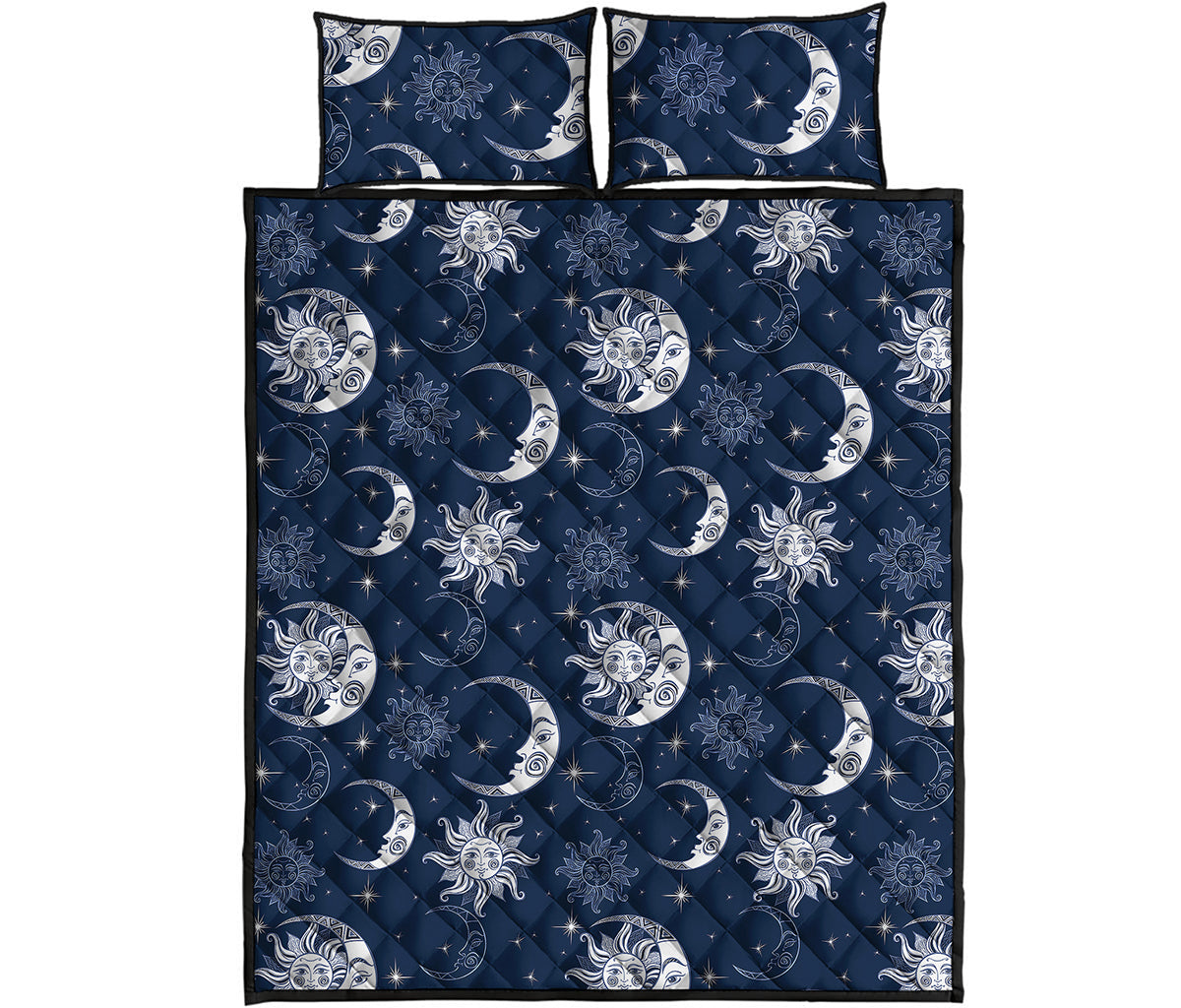 White And Blue Celestial Pattern Print Quilt Bed Set