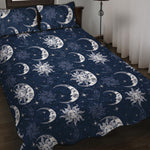 White And Blue Celestial Pattern Print Quilt Bed Set