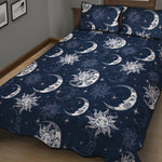 White And Blue Celestial Pattern Print Quilt Bed Set