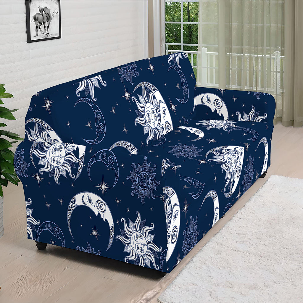 White And Blue Celestial Pattern Print Sofa Cover