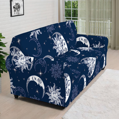White And Blue Celestial Pattern Print Sofa Cover