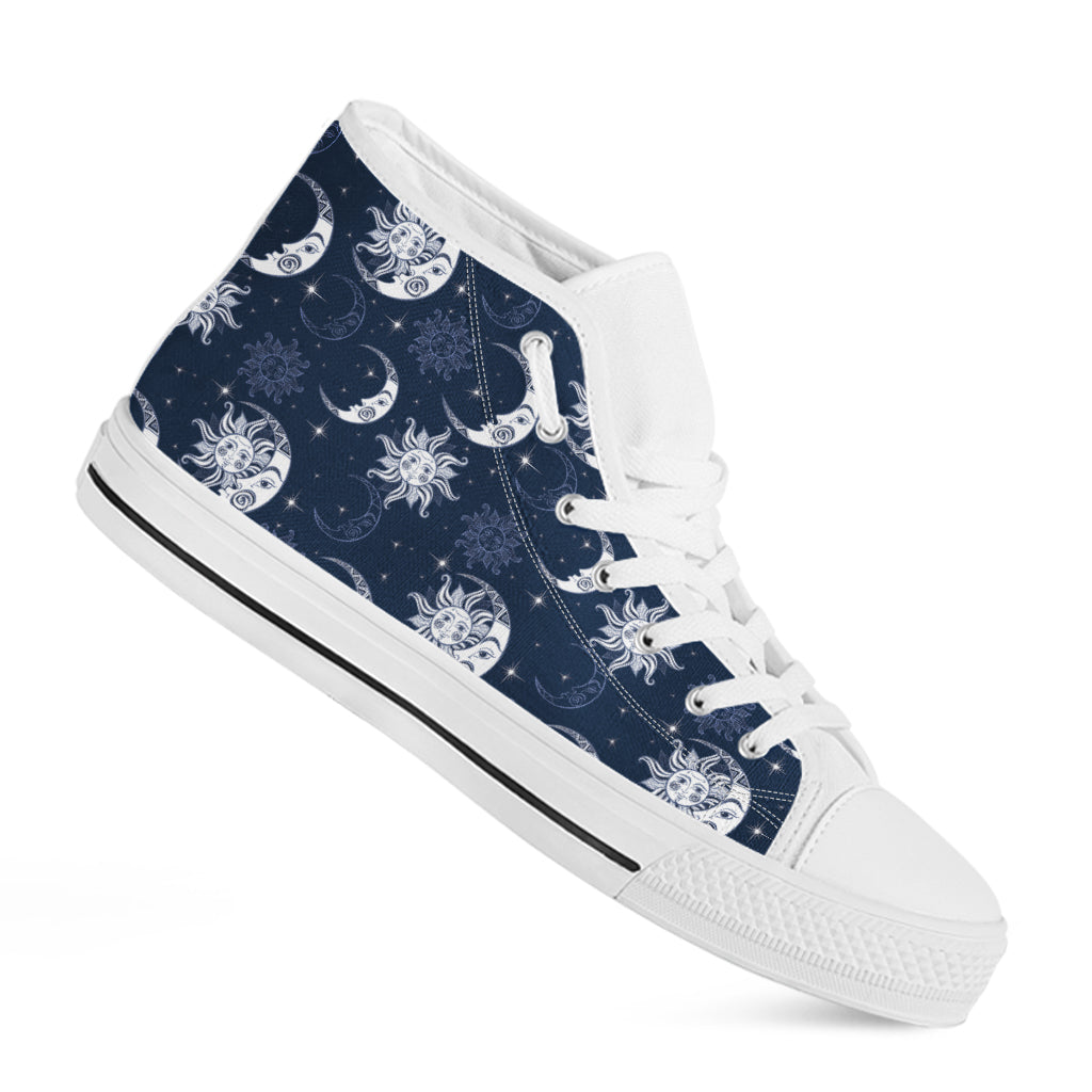 White And Blue Celestial Pattern Print White High Top Shoes