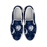 White And Blue Celestial Pattern Print White Slip On Shoes
