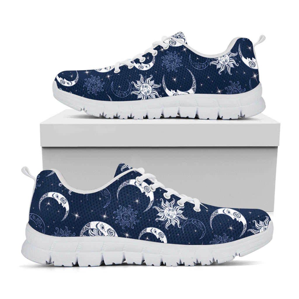 White And Blue Celestial Pattern Print White Sneakers