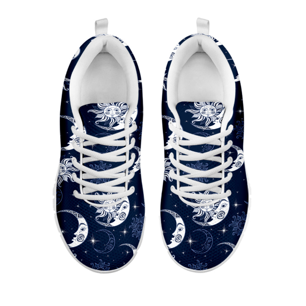 White And Blue Celestial Pattern Print White Sneakers