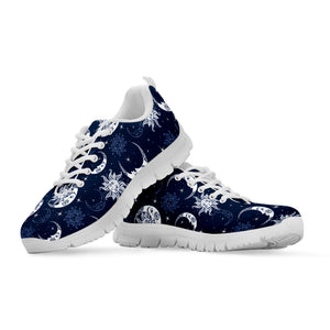 White And Blue Celestial Pattern Print White Sneakers