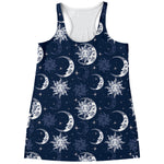 White And Blue Celestial Pattern Print Women's Racerback Tank Top