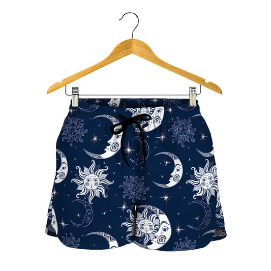White And Blue Celestial Pattern Print Women's Shorts