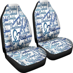 White And Blue Christian Text Universal Fit Car Seat Covers GearFrost