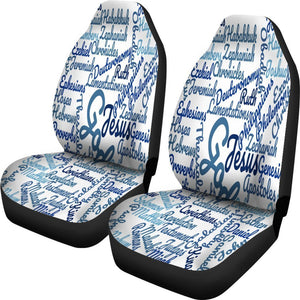 White And Blue Christian Text Universal Fit Car Seat Covers GearFrost