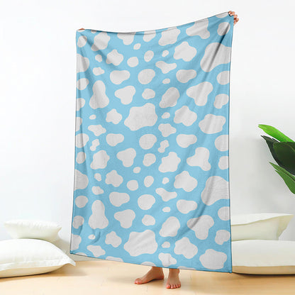White And Blue Cow Print Blanket