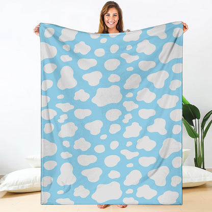 White And Blue Cow Print Blanket