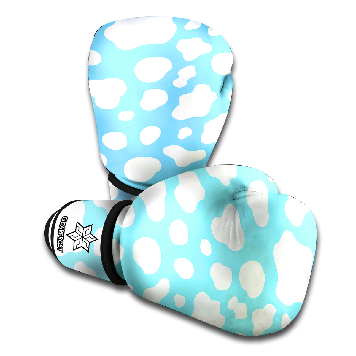 White And Blue Cow Print Boxing Gloves