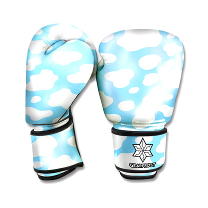 White And Blue Cow Print Boxing Gloves