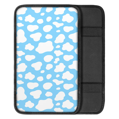 White And Blue Cow Print Car Center Console Cover