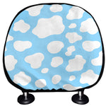 White And Blue Cow Print Car Headrest Covers