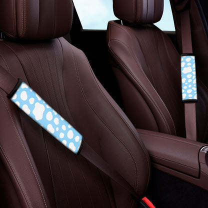 White And Blue Cow Print Car Seat Belt Covers