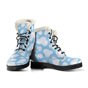 White And Blue Cow Print Comfy Boots GearFrost