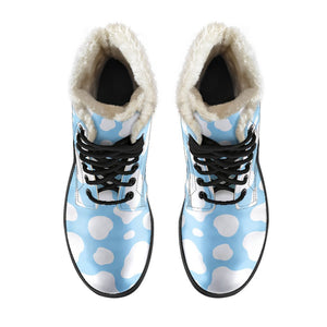 White And Blue Cow Print Comfy Boots GearFrost