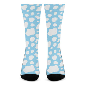 White And Blue Cow Print Crew Socks