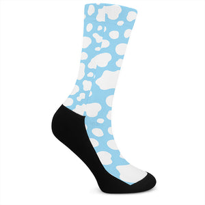 White And Blue Cow Print Crew Socks