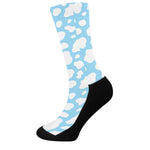 White And Blue Cow Print Crew Socks