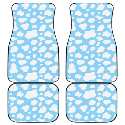White And Blue Cow Print Front and Back Car Floor Mats