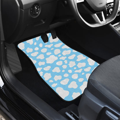 White And Blue Cow Print Front and Back Car Floor Mats