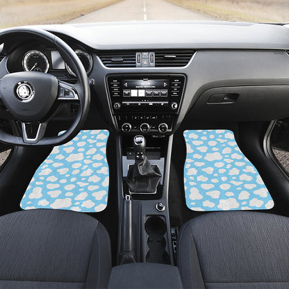 White And Blue Cow Print Front Car Floor Mats