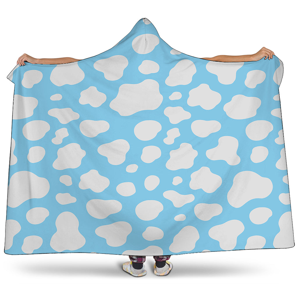 White And Blue Cow Print Hooded Blanket