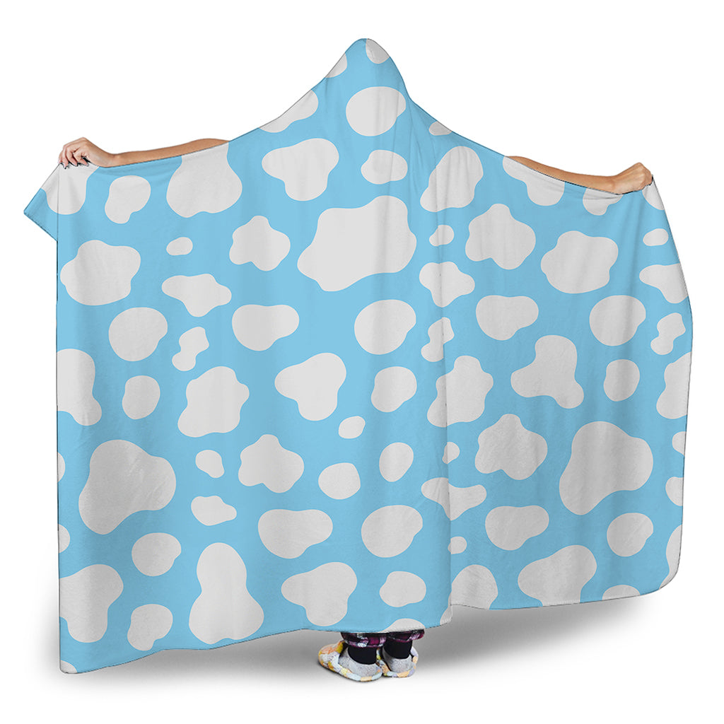 White And Blue Cow Print Hooded Blanket