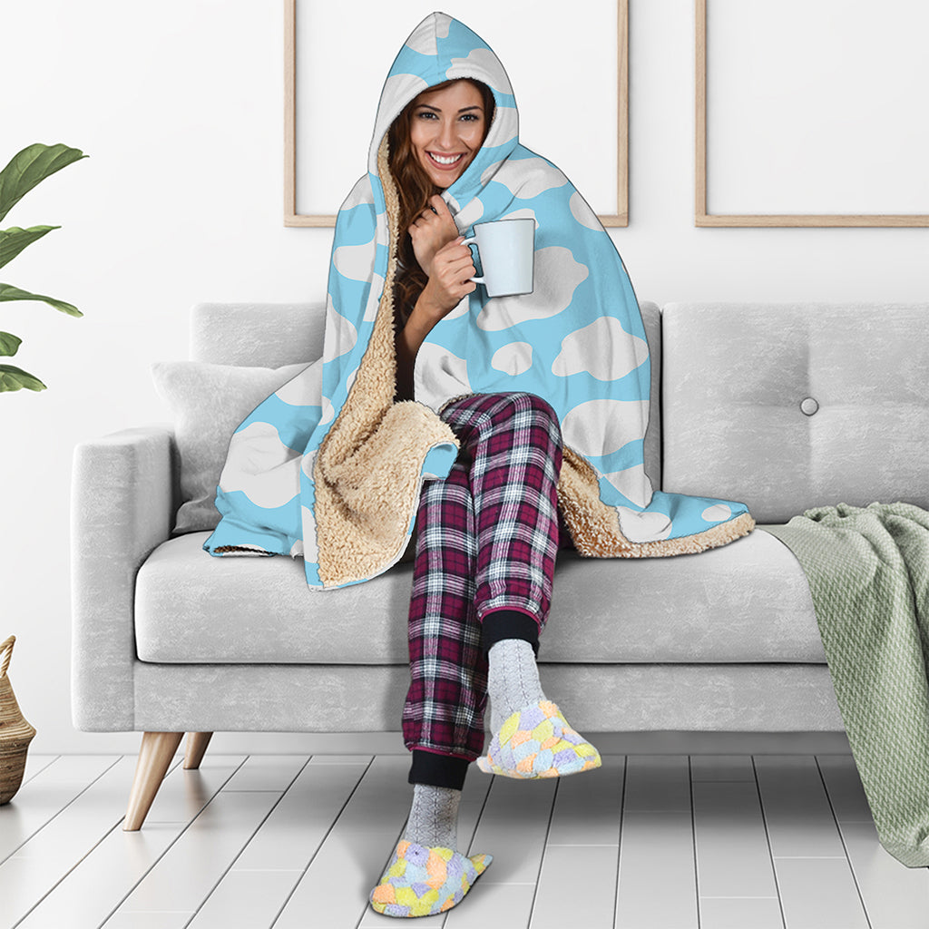 White And Blue Cow Print Hooded Blanket