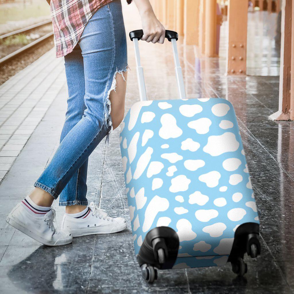 White And Blue Cow Print Luggage Cover GearFrost