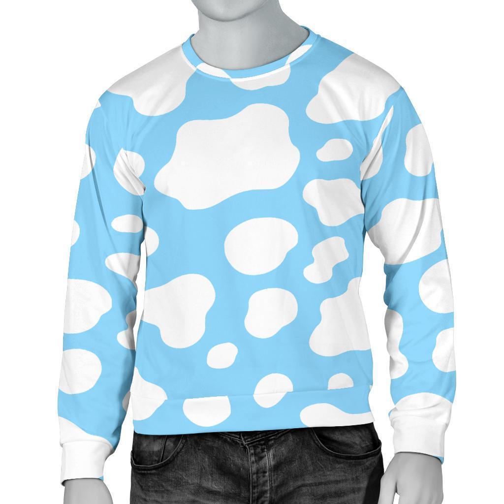 White And Blue Cow Print Men's Crewneck Sweatshirt GearFrost
