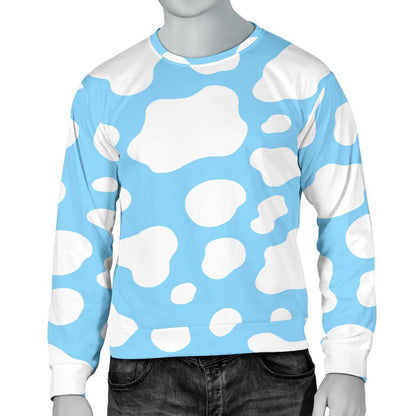 White And Blue Cow Print Men's Crewneck Sweatshirt GearFrost