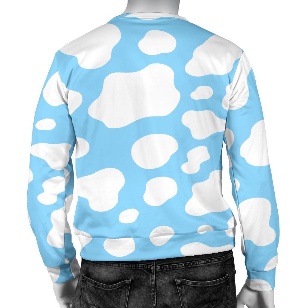 White And Blue Cow Print Men's Crewneck Sweatshirt GearFrost