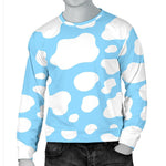 White And Blue Cow Print Men's Crewneck Sweatshirt GearFrost