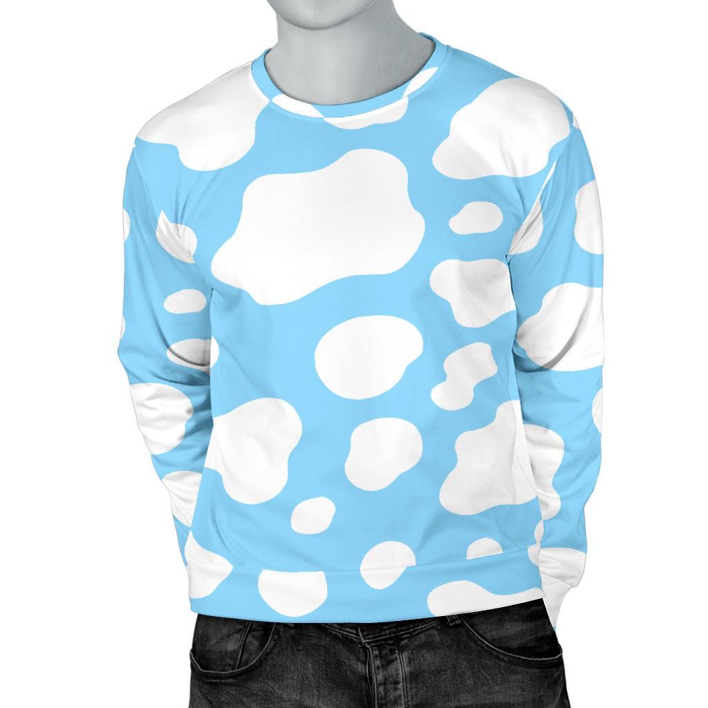 White And Blue Cow Print Men's Crewneck Sweatshirt GearFrost