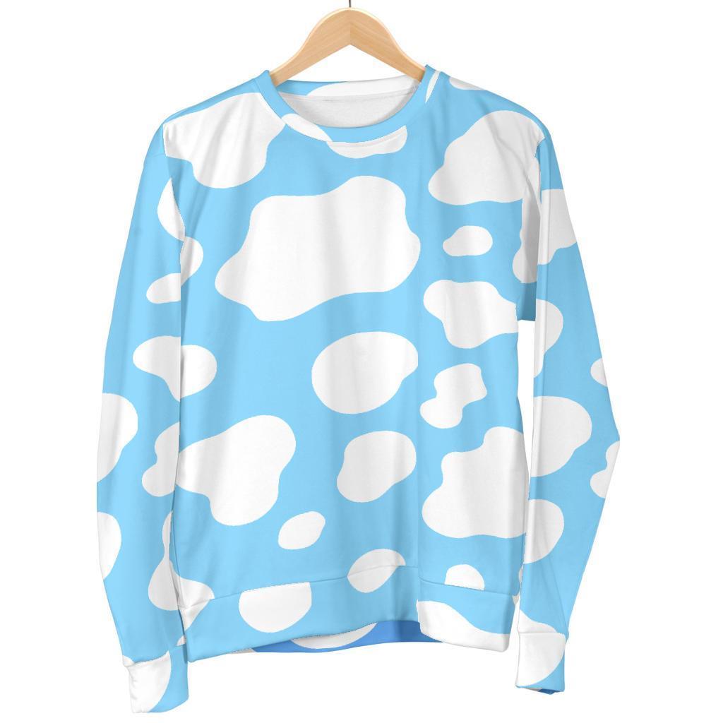 White And Blue Cow Print Men's Crewneck Sweatshirt GearFrost