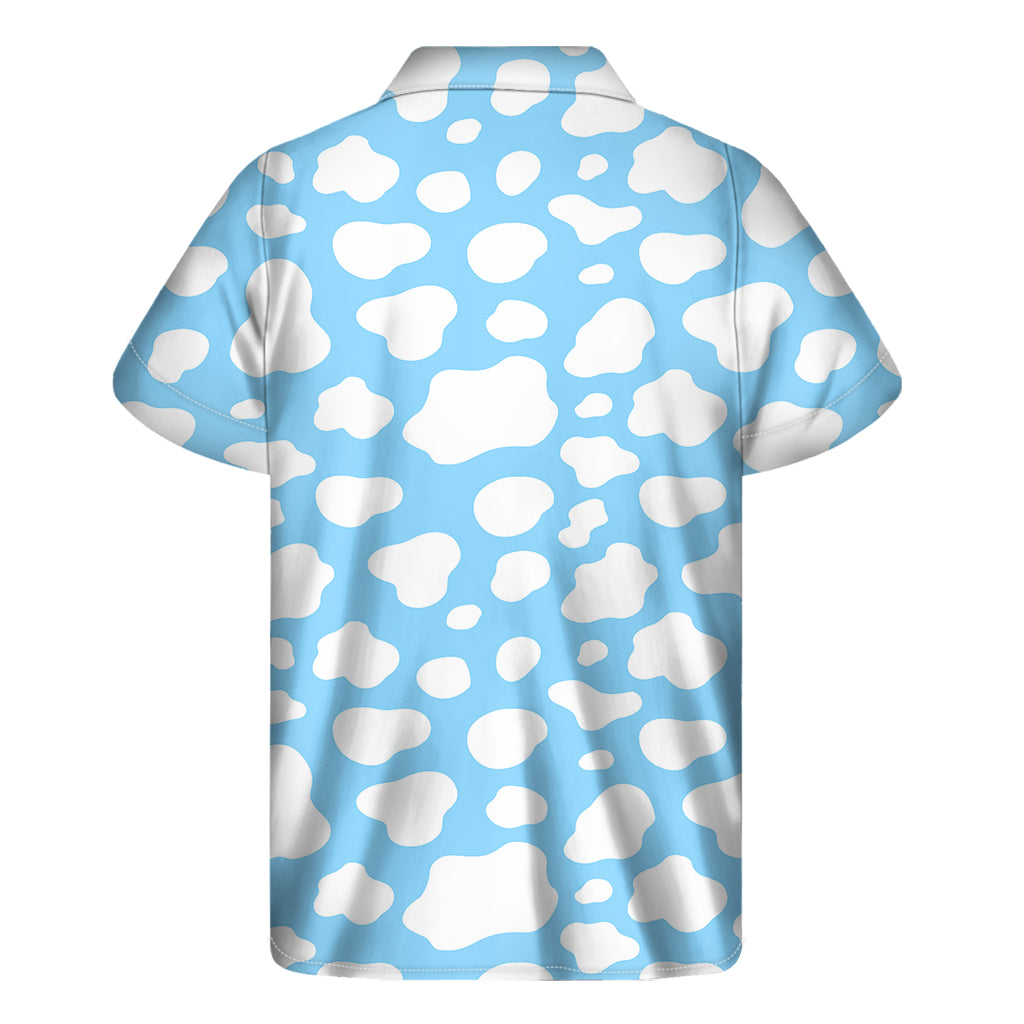 White And Blue Cow Print Men's Short Sleeve Shirt