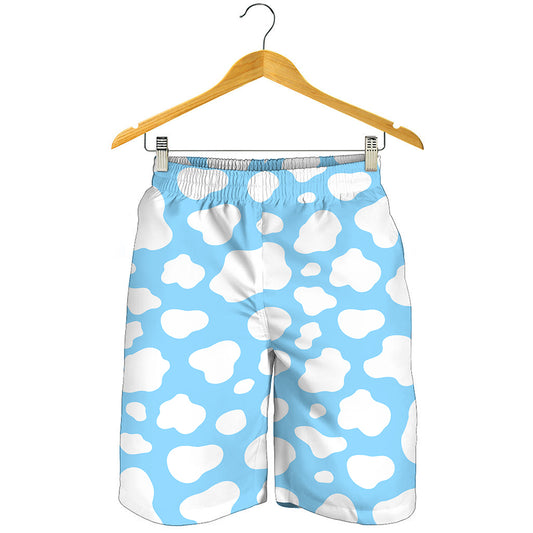 White And Blue Cow Print Men's Shorts