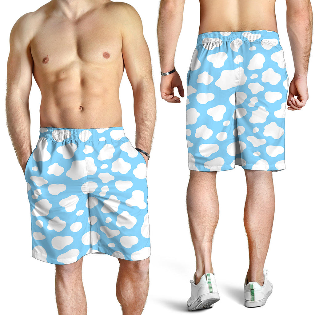 White And Blue Cow Print Men's Shorts