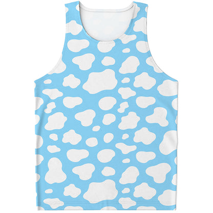 White And Blue Cow Print Men's Tank Top