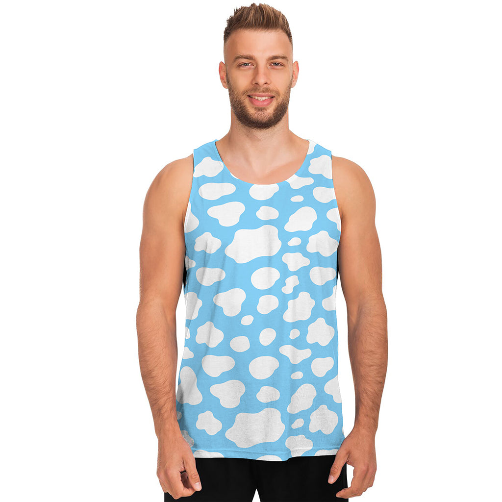 White And Blue Cow Print Men's Tank Top