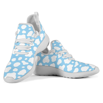 White And Blue Cow Print Mesh Knit Shoes GearFrost