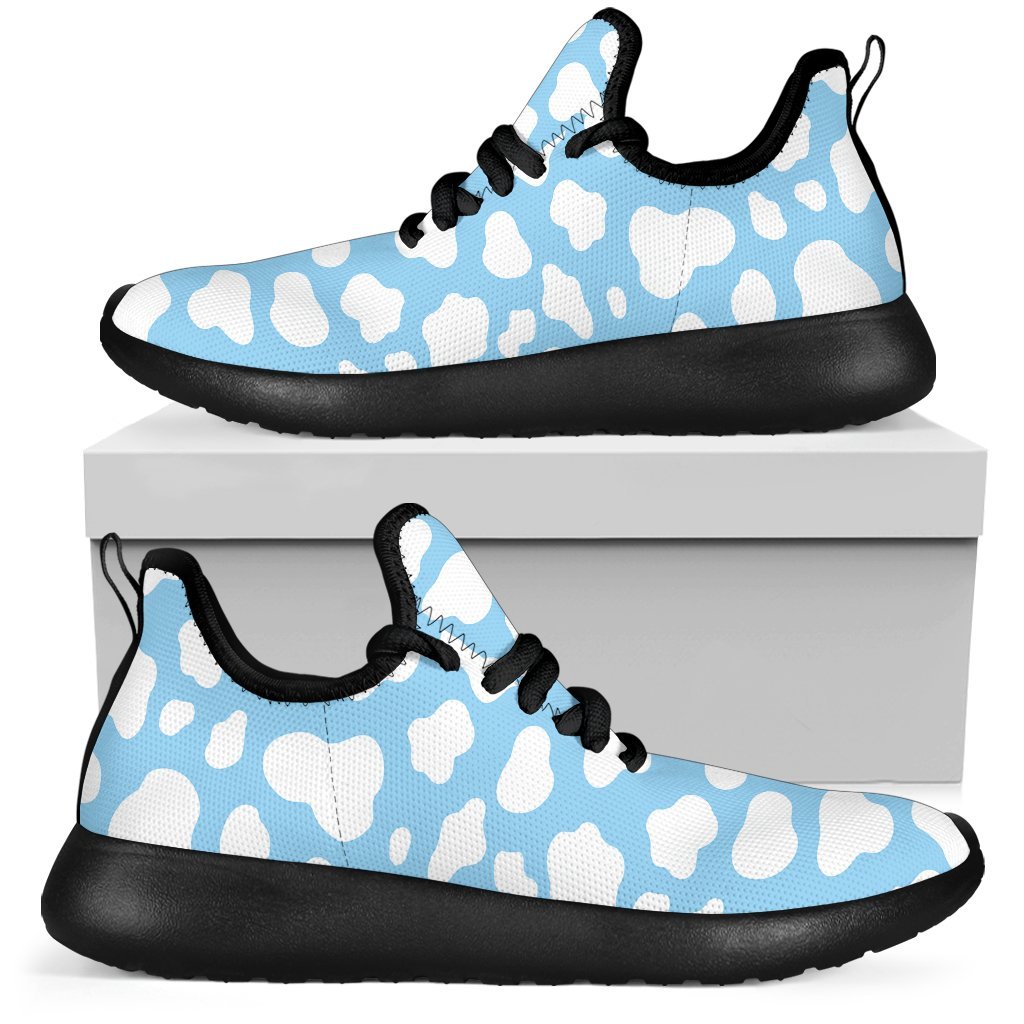 White And Blue Cow Print Mesh Knit Shoes GearFrost
