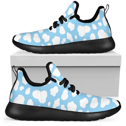 White And Blue Cow Print Mesh Knit Shoes GearFrost