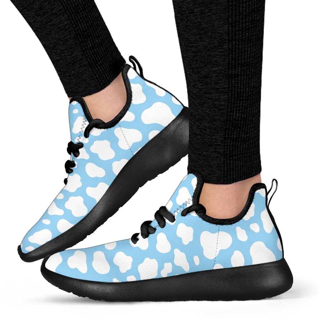 White And Blue Cow Print Mesh Knit Shoes GearFrost