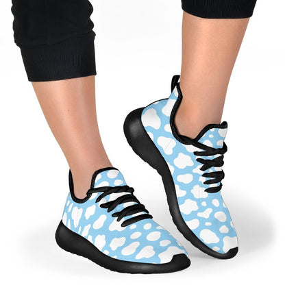 White And Blue Cow Print Mesh Knit Shoes GearFrost