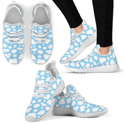 White And Blue Cow Print Mesh Knit Shoes GearFrost